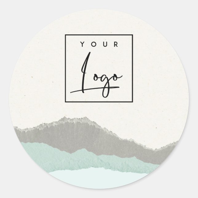 Sticker Rond Pastel Aqua Kraft Mountain Wave Torn Edge Logo (Devant)