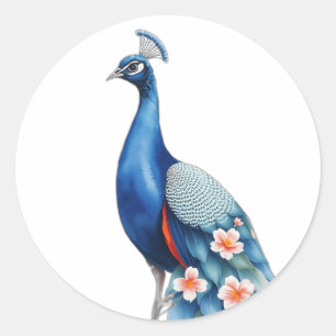 Sticker Rond Pastel Aquarelle Peacock Art
