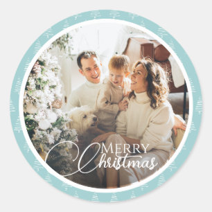 Sticker Rond Pastel Arbres Bleus Et Blancs Photo Famille Noël