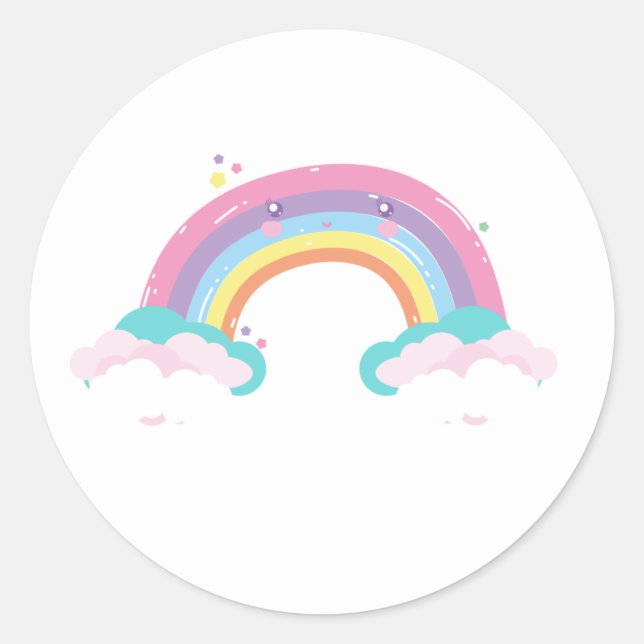 Sticker Rond Pastel arc-en-ciel et collant nuages (Devant)