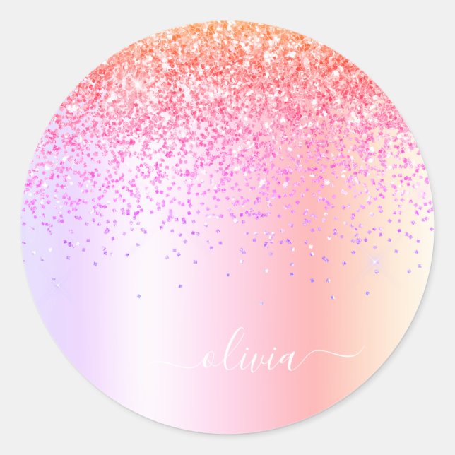 Sticker Rond Pastel Arc-en-ciel rose or violet Parties scintill (Devant)