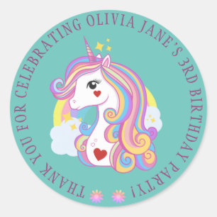 Sticker Rond Pastel Baby Blue Custom Text Cute Unicorn Rainbow