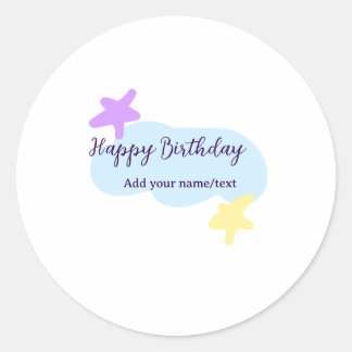 Sticker Rond Pastel blue clouds stars purple happy birthday nam
