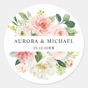Sticker Rond Pastel Blush Joli Mariage floral rose