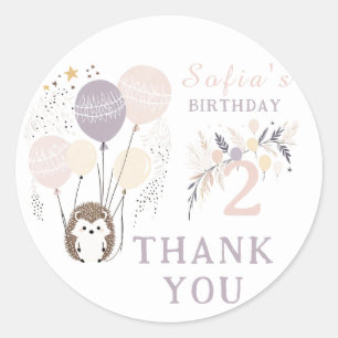 Sticker Rond Pastel Boho Hedgehog et Balloons Anniversaire