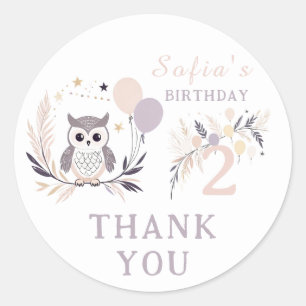 Sticker Rond Pastel Boho Owl & Balloons Anniversaire Merci