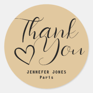 Sticker Rond Pastel Brown Simple Minimaliste Calligraphie Coeur