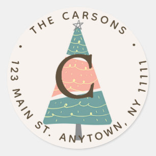 Sticker Rond Pastel Christmas Tree Round Return Adresse Label
