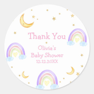 Sticker Rond Pastel Coloré Rainbow Moon Star Baby shower