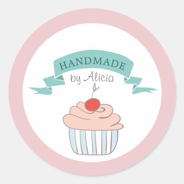 Sticker Rond pastel cupcake mignon monogramme fait main (Devant)