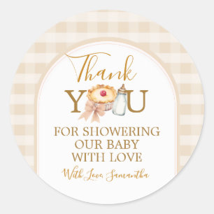 Sticker Rond Pastel Cutie Pie Gingham Remerciement Baby Shower