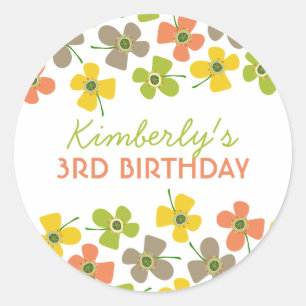 Sticker Rond Pastel Daisies Pop Chic Fille Anniversaire Fête Fa