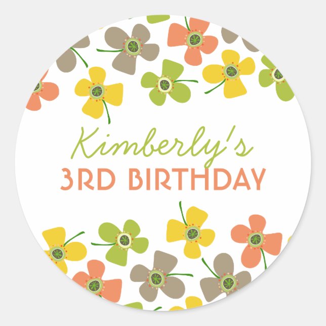 Sticker Rond Pastel Daisies Pop Chic Fille Anniversaire Fête Fa (Devant)