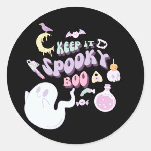 Sticker Rond Pastel Éffrayant Ghost & Gang Black Halloween