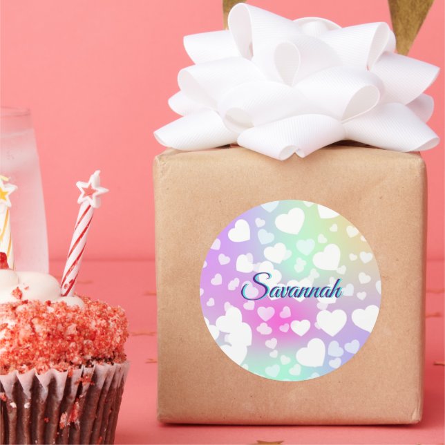 Sticker Rond Pastel Falling Hearts Personnalisé (Fête)