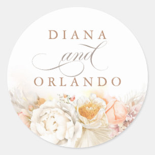 Sticker Rond Pastel Floral Pampas Grass Mariage