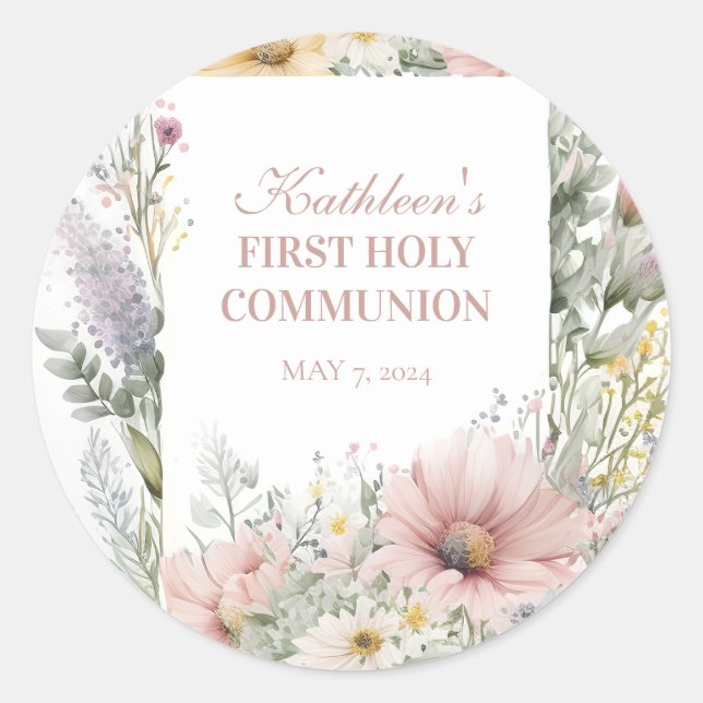 Sticker Rond Pastel Floral Printemps Première communion (Devant)