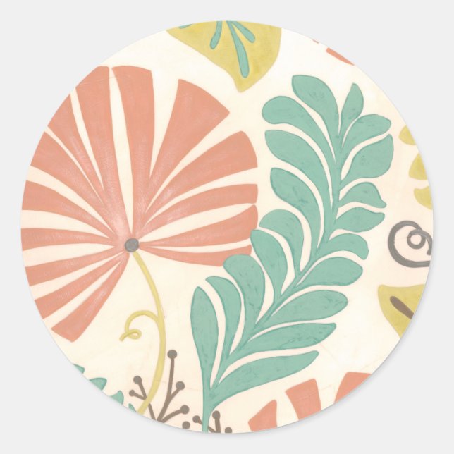 Sticker Rond Pastel Floral Vines et Feuilles sur Arrière - plan (Devant)