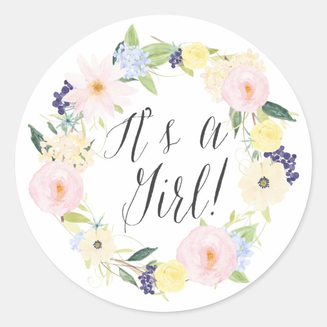 Sticker Rond Pastel Floral Wreath C'est un timbre de Baby showe (Devant)