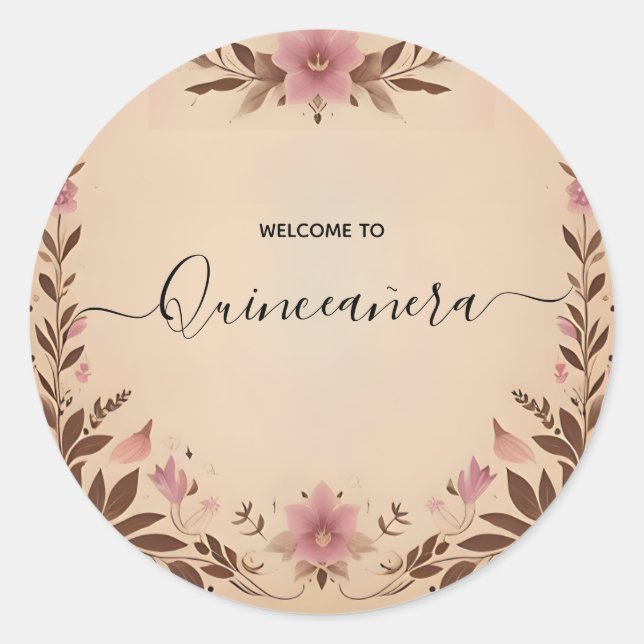 Sticker Rond Pastel Font Dusty Glam Rose Gold Quinceanera (Devant)
