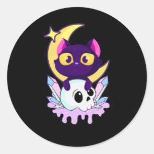 Sticker Rond Pastel Goth Moon Wiccan Animal Cat Crâne