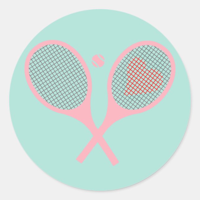 Sticker Rond Pastel Heart Tennis Lecteur Racquettes Ball Design (Devant)