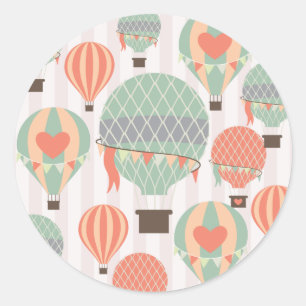 Sticker Rond Pastel Hot Air Balloons Monte Pink Strié Sky