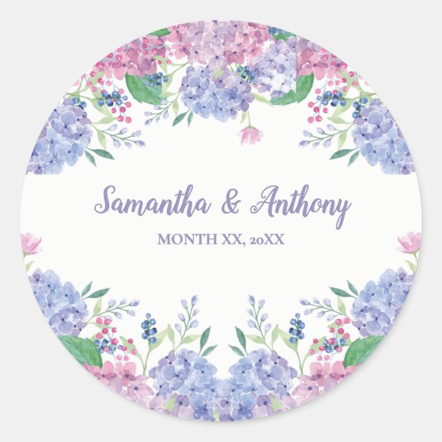 Sticker Rond Pastel Hydrangeas - Mariage Floral (Devant)