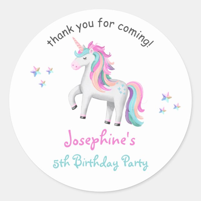 Sticker Rond Pastel Magical Unicorn Anniversaire de enfant (Devant)