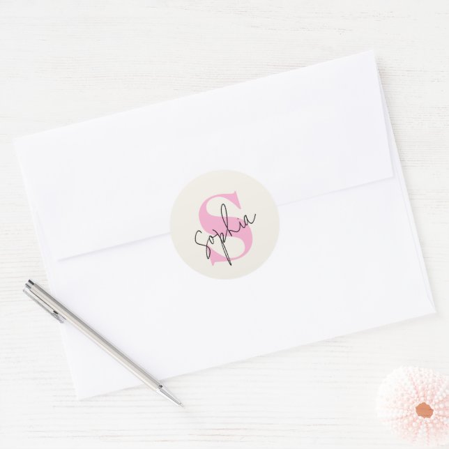 Sticker rond Pastel Monogram élégant (Enveloppe)