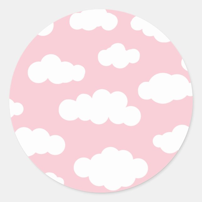 Sticker Rond Pastel Nuages Asthétique Blanc Et Rose Art (Devant)