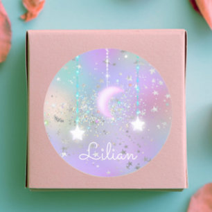 Sticker Rond Pastel nuit ciel brillant étoiles de lune parties 