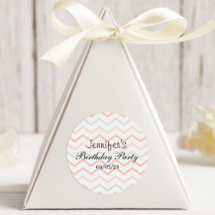 Sticker Rond Pastel Peach et Grey Zig Zag