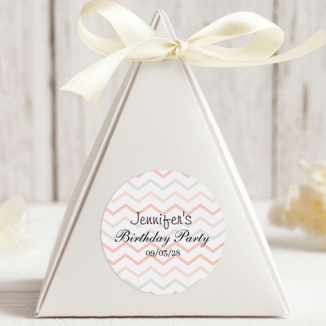 Sticker Rond Pastel Peach et Grey Zig Zag (Créateur téléchargé)