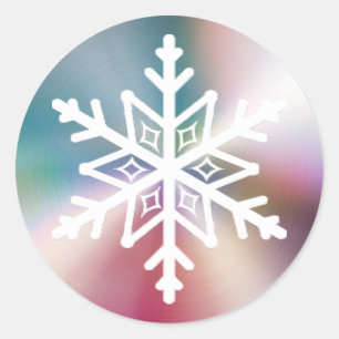 Sticker Rond Pastel Pink Blue Coloré Flocon de neige de Noël