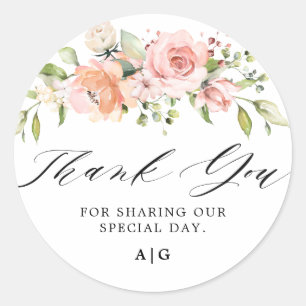 Sticker Rond Pastel Pink Blush Rose Floral Mariage botanique