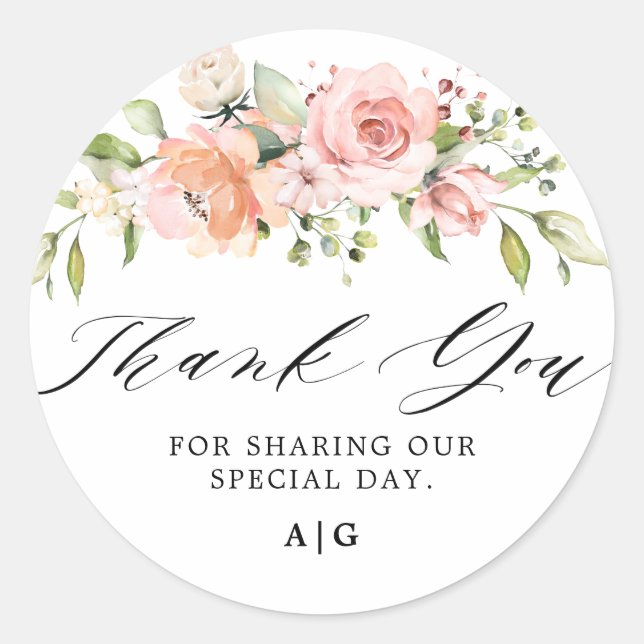 Sticker Rond Pastel Pink Blush Rose Floral Mariage botanique (Devant)
