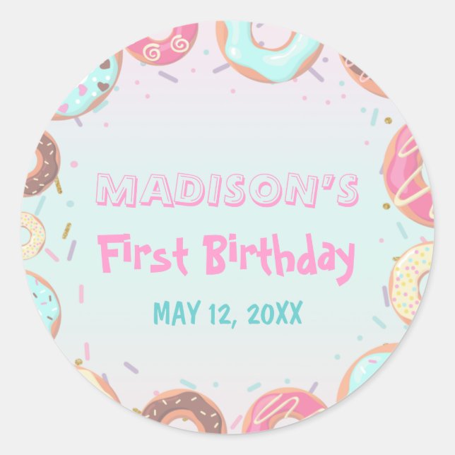 Sticker Rond Pastel Pink Donut Anniversaire Donut Grow Up Party (Devant)