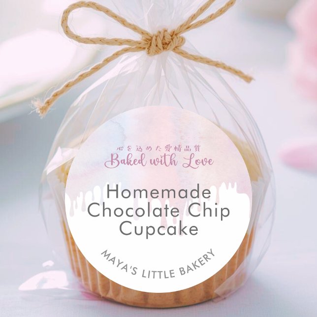 Sticker Rond Pastel Pink Dripping Bakery Product Name (Créateur téléchargé)