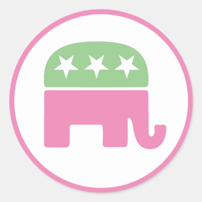 Sticker Rond Pastel Pink et Green Republican Elephant (Devant)