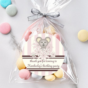 Sticker Rond Pastel Pink Koala Baby Girl Douche / Anniversaire 