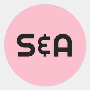 Sticker Rond Pastel Pink Retro Mariage monogramme