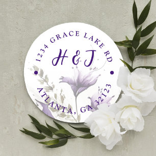 Sticker Rond Pastel Purple Modern Boho Mariage Adresse de retou