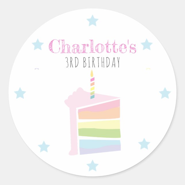 Sticker Rond Pastel Rainbow Cake personnalisé Anniversaire (Devant)