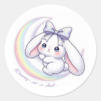 Sticker Rond Pastel Rainbow Moon Bunny - Dreamy Starry Night 