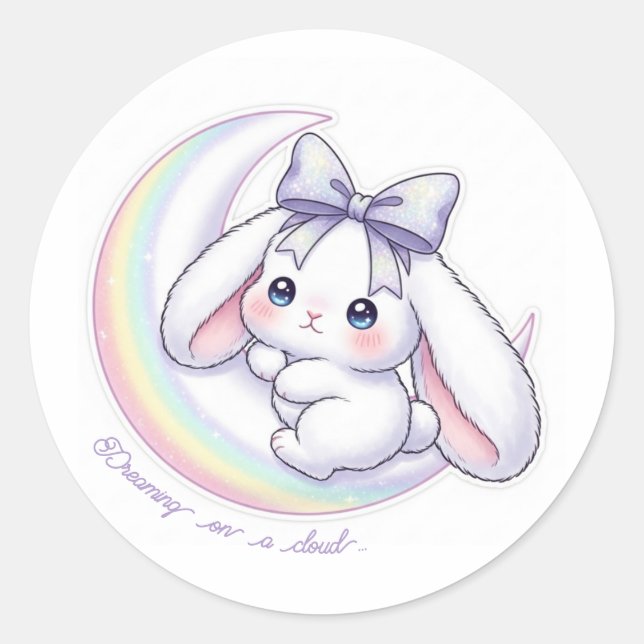 Sticker Rond Pastel Rainbow Moon Bunny - Dreamy Starry Night  (Devant)