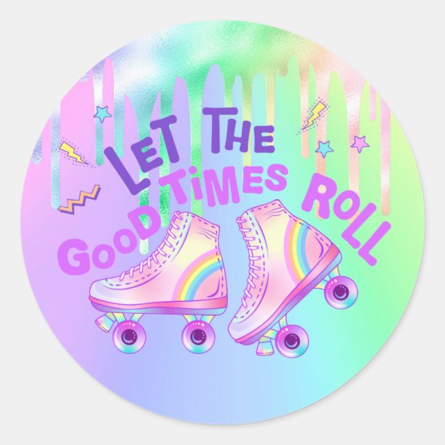 Sticker Rond Pastel Rainbow | Patinage à rouleaux Anniversaire (Devant)