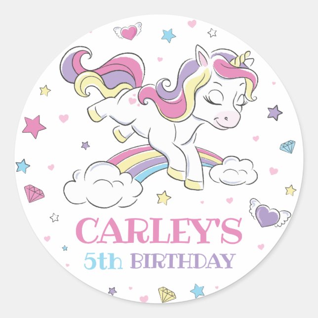 Sticker Rond Pastel Rainbow Unicorn fête d'anniversaire, n'impo (Devant)