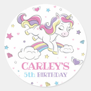 Sticker Rond Pastel Rainbow Unicorn fête d'anniversaire, n'impo