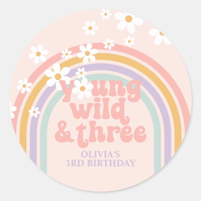 Sticker Rond Pastel rainbow young Wild trois 3e anniversaire (Devant)